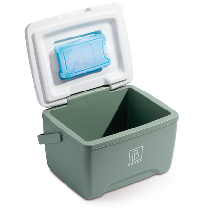 Brisby Koelbox - Frigobox - 8L - Groen - Tot maximaal 40 uur isolatie - Incl. 2 dikke koelelementen van 450ml - Met koelelementen vergrendeld in deksel en Brisby 500ml Zwarte Dubbelwandige Thermosfles