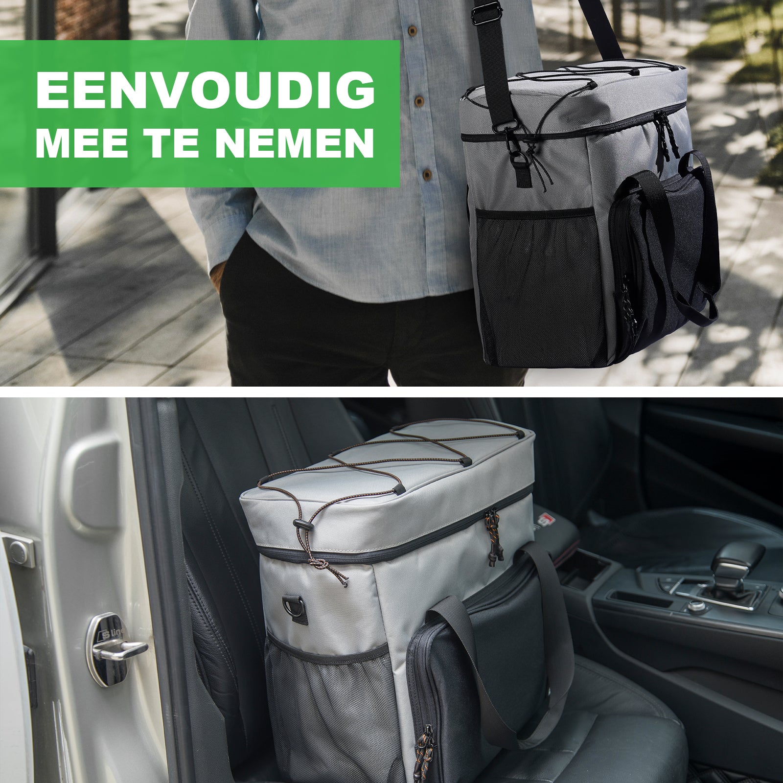 Koeltas 30L zwart-grijs-oranje - Lunchtas - 4 laags geïsoleerd - incl. 4 koelelementen