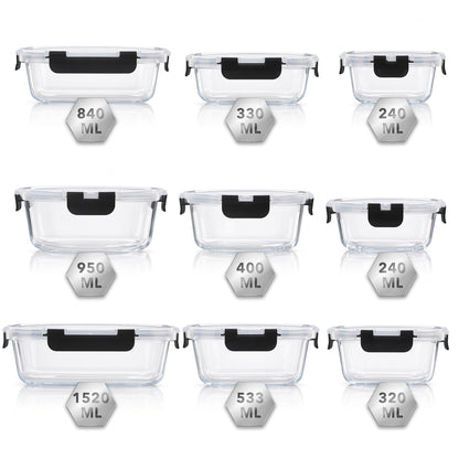 Bardi 12-Delige Glazen Vershoudbakjes – Meal Prep Bakjes Glas met Deksel – BPA & PFAS Vrij – Luchtdicht – Incl. 40 Bardi Prep & Store Labels + 10 Wondersponzen – 6,79L