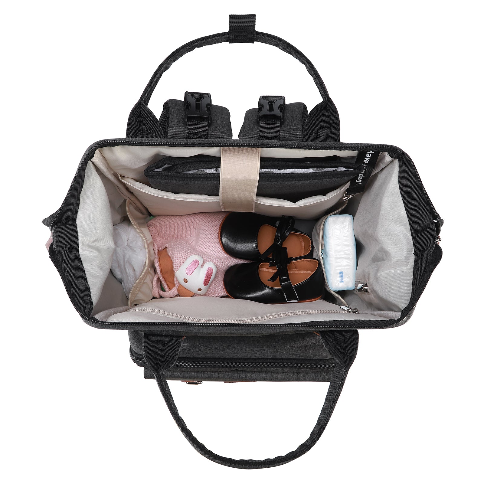 Stayopen diaper bag dark gray - nursing bag - stay-open frame - USB charging function - incl. buggy mounting and changing mat