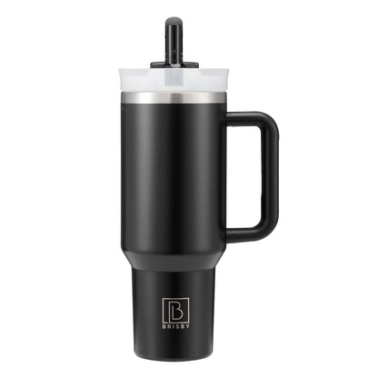 Brisby 1.2L RVS Thermosbeker met Handvat – Grote Tumbler met Flip Straw – Drinkfles voor Koffie, Thee of Water – Thermosfles Auto & Outdoor – Zwart