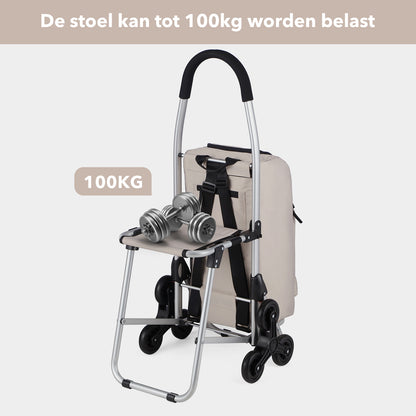 Packaway 35L Boodschappentrolley met 6 Wielen voor Trappen - Klapstoel Functie - Steekwagen Functie - Geïsoleerd - Afneembare Rugzak - Champagne