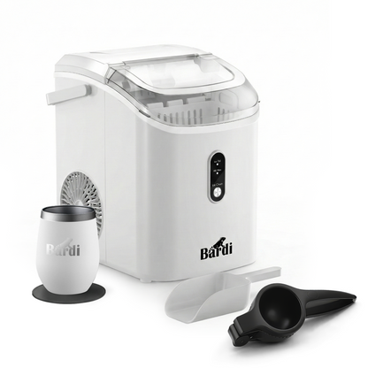 Bardi 1.1L - Nugget IJsblokjesmachine Rond - Crushed Ice Maker met IJsschep - 15kg/24 uur - Ijsblokjesmaker - Met Lux Thermosbeker - WIT  - Citruspers Zwart