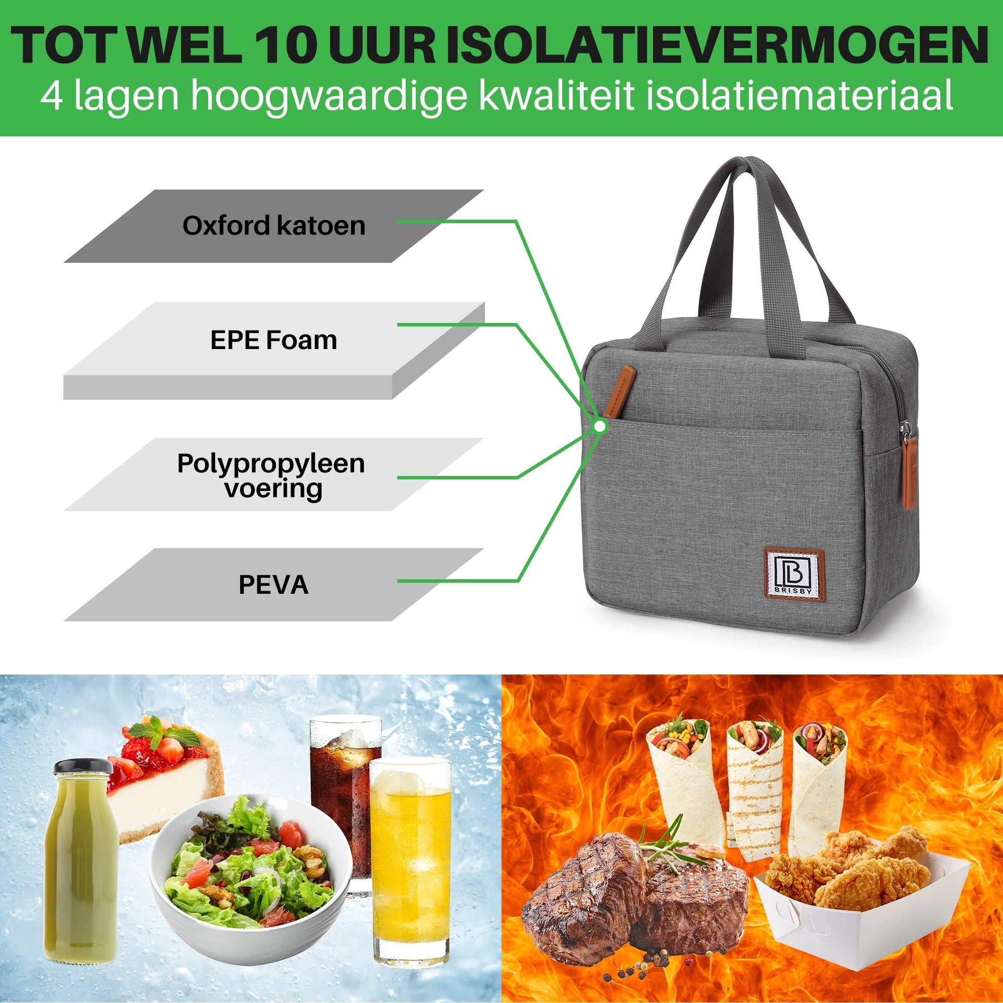 Koeltas 4L donkergrijs - Lunchtas - kolftas - 4-laags geïsoleerd - gratis koelelement