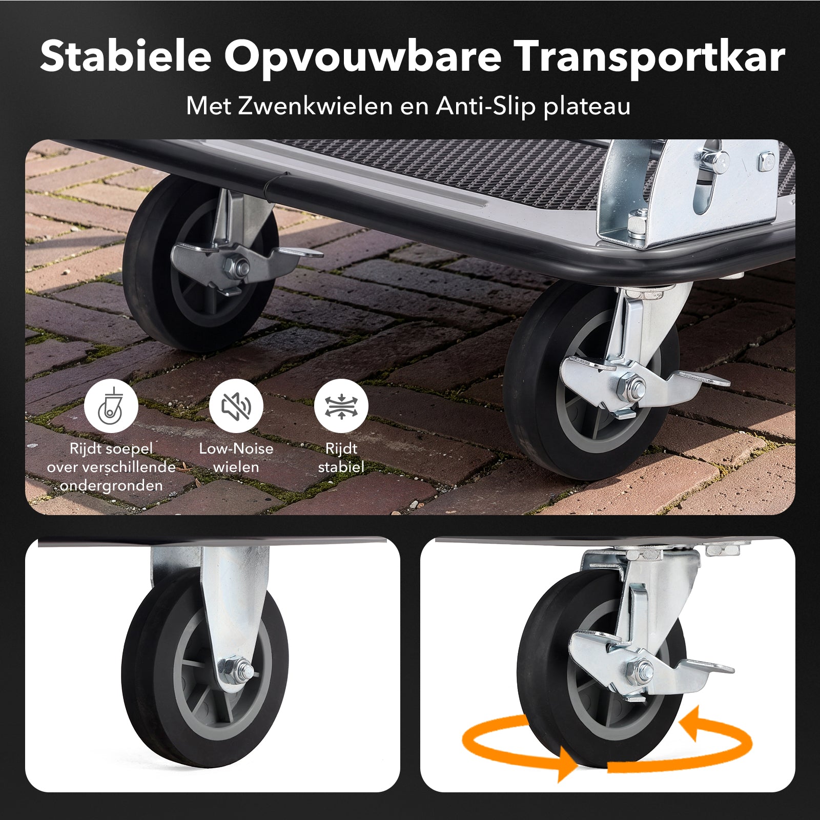 Packaway Professionele Opvouwbare Transportwagen 150 kg – Transportkar met Rem – Antislip Laadplatform – 4 Wielen