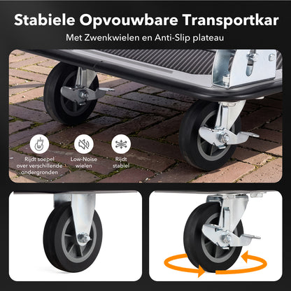Packaway Professionele Opvouwbare Transportwagen 150 kg – Transportkar met Rem – Antislip Laadplatform – 4 Wielen