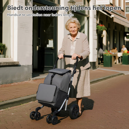 Boodschappentrolley deluxe 60L grijs - koelvak - boodschappenwagen - steekwagenfunctie - verstelbaar handvat