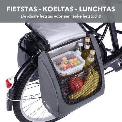 Brisby Dubbele Fietstas 28 Liter – Koeltas en Lunchtas – 4-laags Geïsoleerd – Voor Gewone en Elektrische Fiets – Waterafstotend met Waterdichte Ritsen – Urban Blue