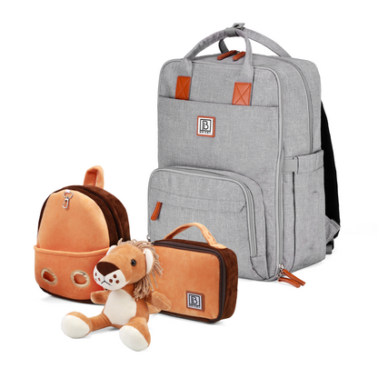 Brisby Luiertas Original - Lichtgrijs- Kinderrugzak - 1.5L kinderlunchtas Leeuw