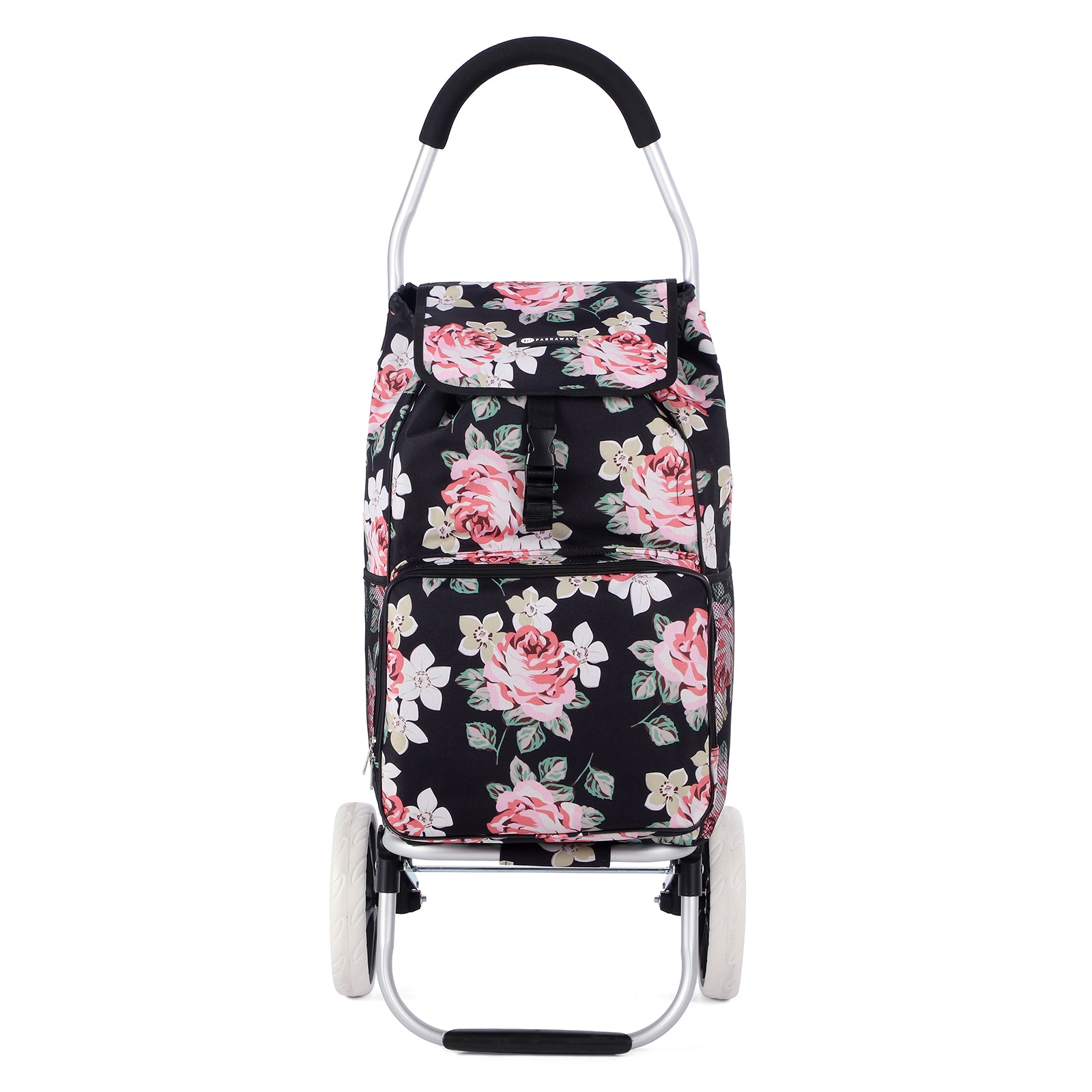 Packaway Boodschappentrolley 45L met Koelvak - Boodschappenwagen met Grote Wielen - Steekwagenfunctie - Waterafstotend - Black Flower