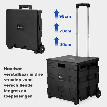 Boodschappentrolley 50L XL zwart - boodschappenkrat - 35 kg draagvermogen - met deksel en telescopisch handvat