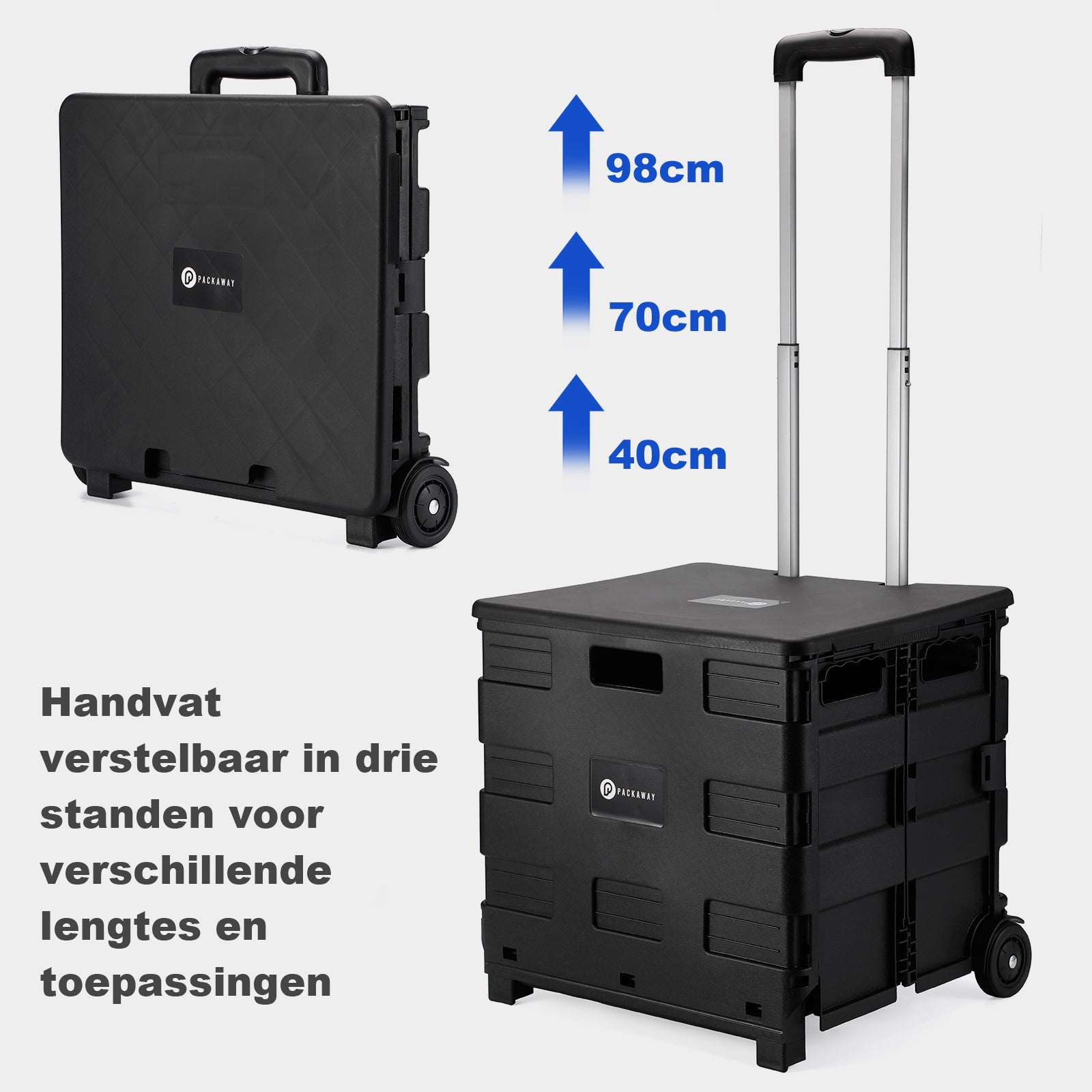 Packaway Boodschappentrolley 50L XL zwart - incl. deksel - 35 kg draagvermogen