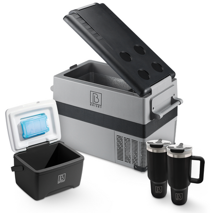 Brisby Compressor koelbox 40,5L grijs + 8L koelbox set - incl. 2x 1,2L thermosbeker