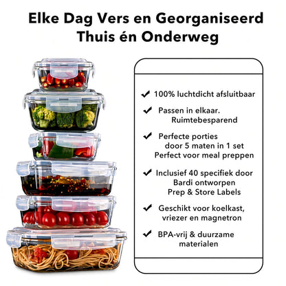 Bardi glazen vershoudbakjes 9-delige set