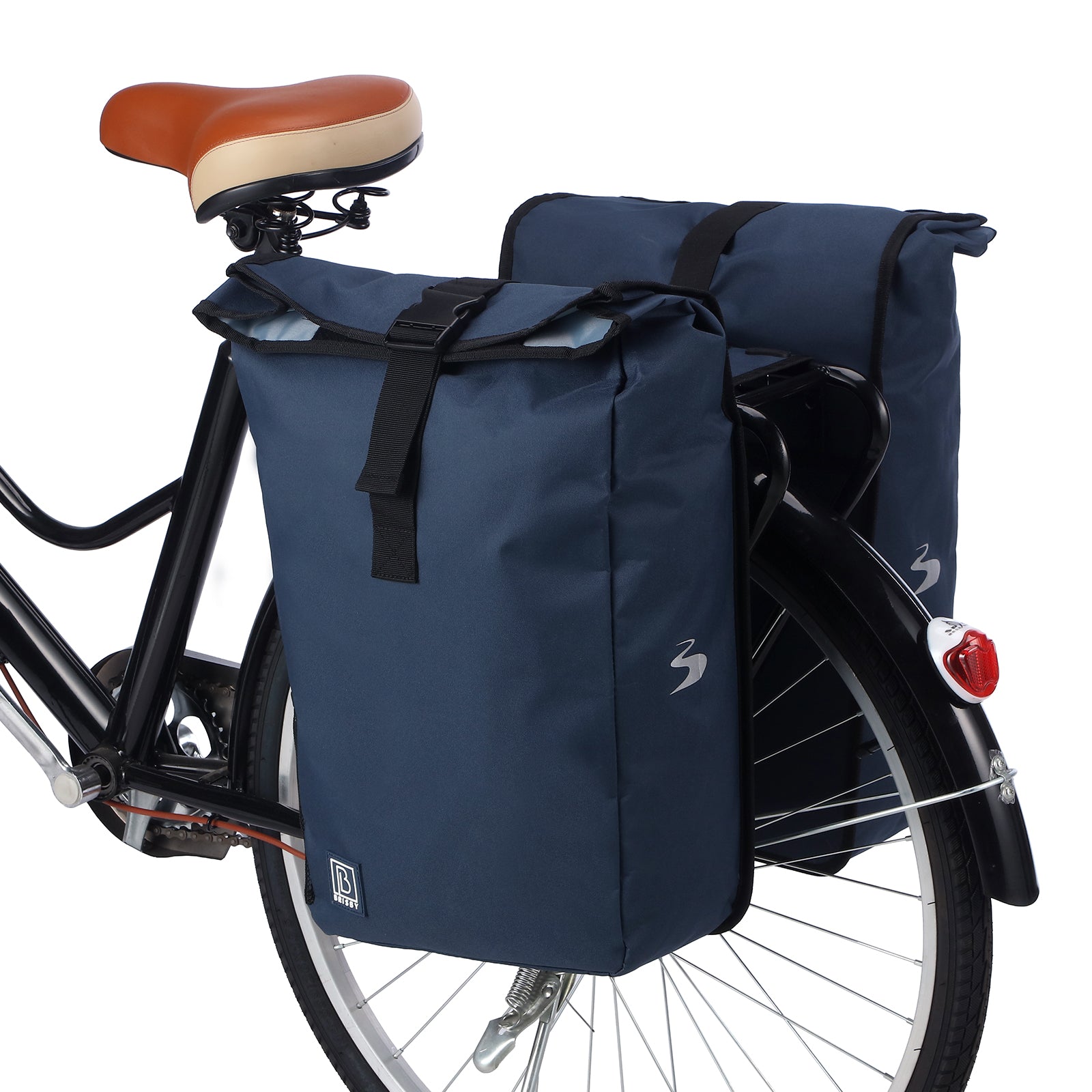 Brisby Dubbele Fietstas Rolltop Zwart 39-48L Waterdicht Geschikt voor Elektrische Fietsen & E-Bike - Blauw