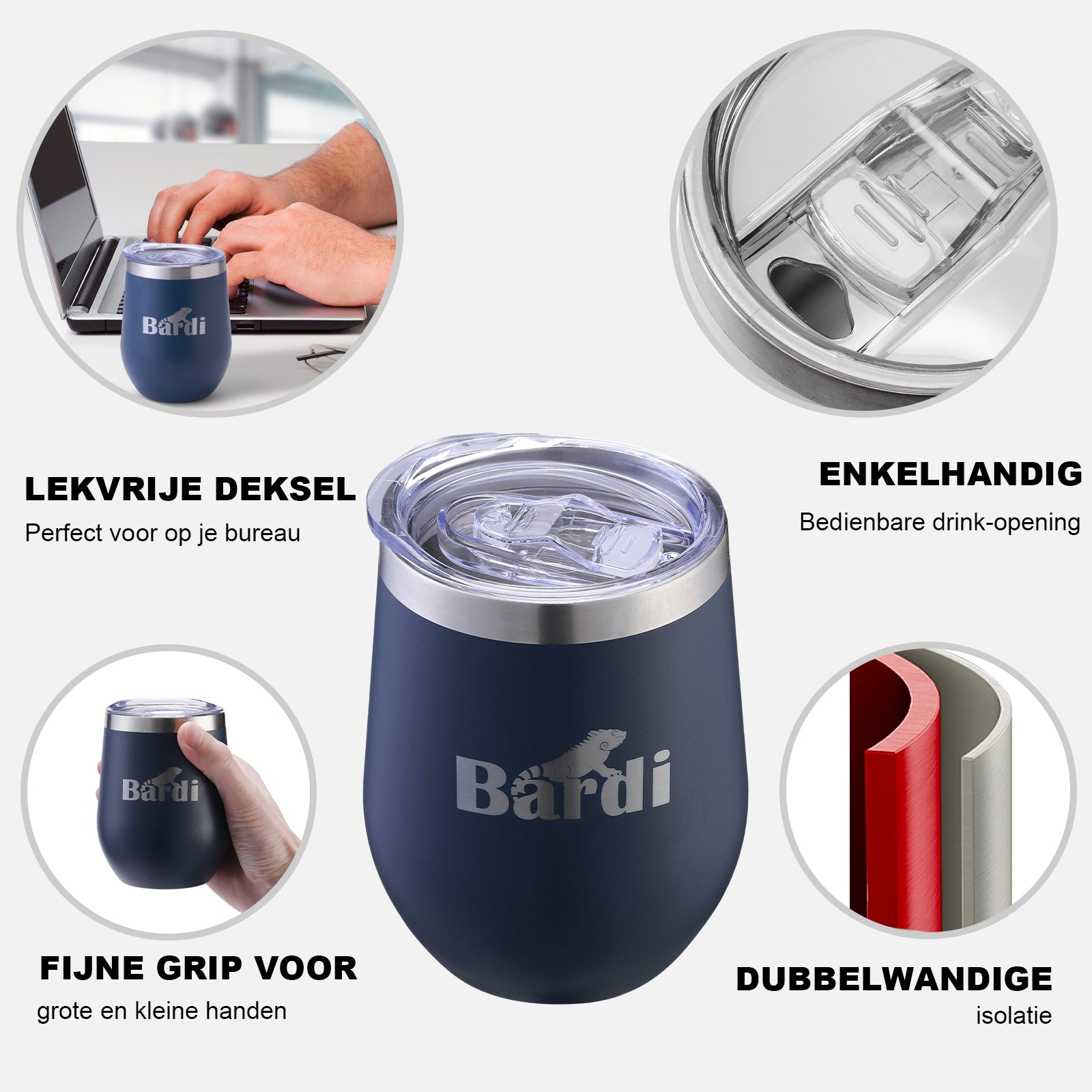 Thermosbeker set blauw - 2 bekers met lekvrije deksels - dubbelwandig - 360ml