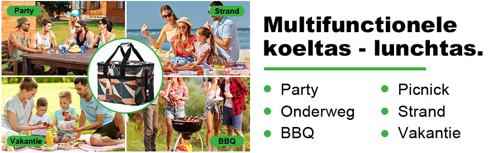 Koeltas 30L abstract - lunchtas - opvouwbaar - 4-laags geïsoleerd - incl. 4 gratis koelelementen en draagband