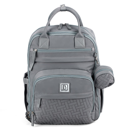 Brisby Premium Luiertas – Uitgebreide en Functionele Verzorgingstas – met buggymontage – Anti Diefstal Vakken - Reistrolley Sleeve - Inclusief verschoonmatje t.w.v.15,99 euro en speenhouder - Levenslange Garantie - Misty Grey
