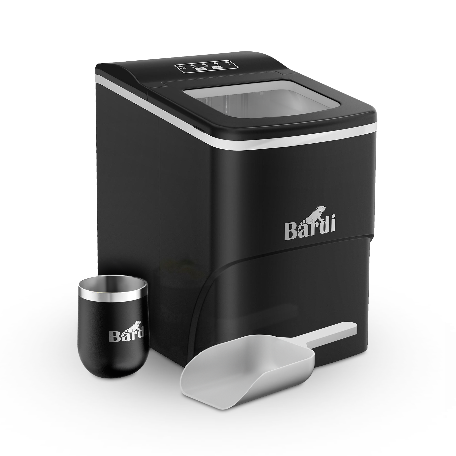 Bardi Deluxe Ice Cube Machine 2L black - Self-cleaning function - ice cube maker with ice scoop - Incl. luxury thermos cup and ice scoop