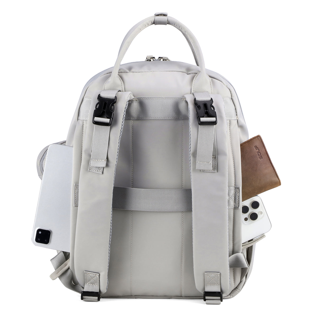 Brisby Premium Luiertas – Uitgebreide en Functionele Verzorgingstas – met buggymontage – Anti Diefstal Vakken - Reistrolley Sleeve - Inclusief verschoonmatje t.w.v.15,99 euro en speenhouder - Levenslange Garantie -Modern Grey