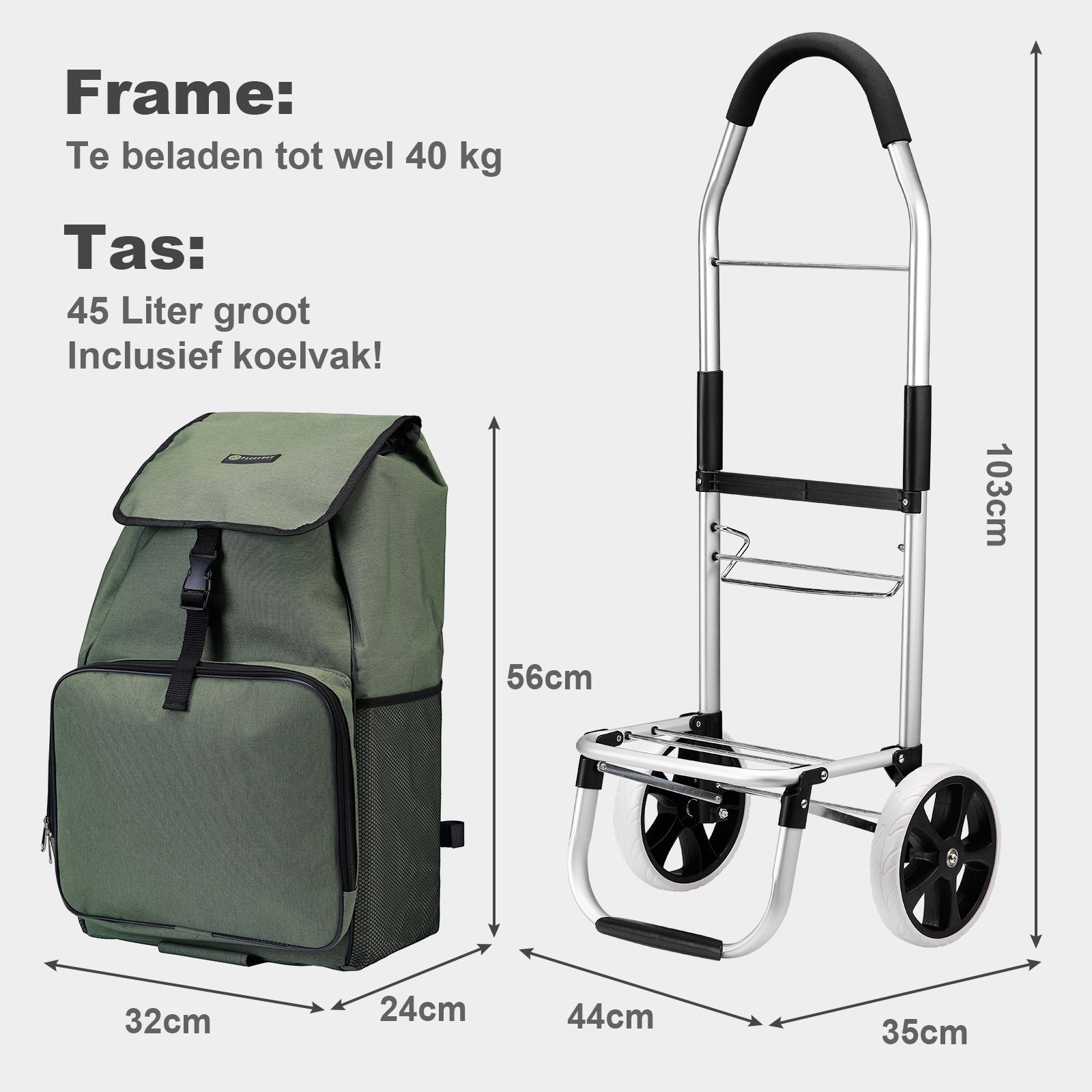 Packaway Shopping trolley with cool compartment - 45L - shopping trolley - hand truck function - GREEN