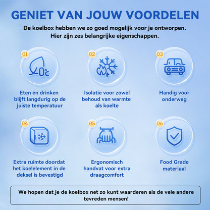Brisby Koelbox - Frigobox - 13L- Groen - Tot maximaal 40 uur isolatie - Incl. 2 dikke koelelementen van 450ml - Met koelelementen vergrendeld in deksel en Brisby 500ml Zwarte Dubbelwandige Thermosfles