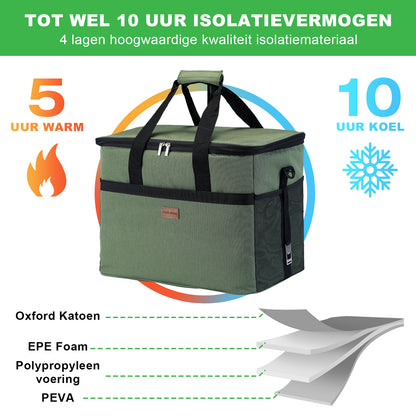 Packaway 4 Laags Geïsoleerde Koeltas - Lunchtas 40 liter - Inclusief Divider - Groen