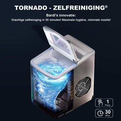 Bardi Deluxe Ice Cube Machine 2L Stainless Steel - Self-cleaning function - Ice cube maker with ice scoop - Incl. luxury thermos cup and ice scoop