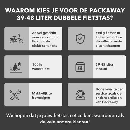 Brisby Dubbele Fietstas Rolltop Zwart 39-48L Waterdicht Geschikt voor Elektrische Fietsen & E-Bike - Zwart