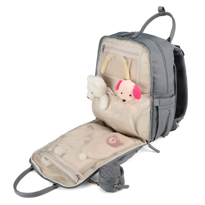 Brisby Premium Luiertas – Uitgebreide en Functionele Verzorgingstas – met buggymontage – Anti Diefstal Vakken - Reistrolley Sleeve - Inclusief verschoonmatje t.w.v.15,99 euro en speenhouder - Levenslange Garantie - Misty Grey