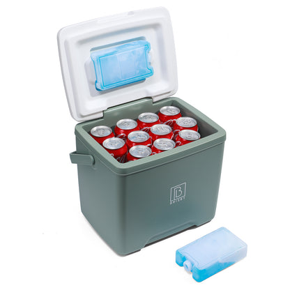Brisby Koelbox - Frigobox - 13L- Groen - Tot maximaal 40 uur isolatie - Incl. 2 dikke koelelementen van 450ml - Met koelelementen vergrendeld in deksel en Brisby 500ml Zwarte Dubbelwandige Thermosfles