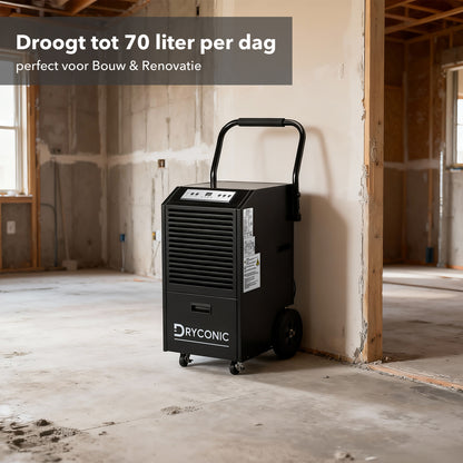 Dryconic Bouwdroger 70L - professioneel - 5,5L watertank - ContinuousDrain - Auto-Defrost - JobSite metaal