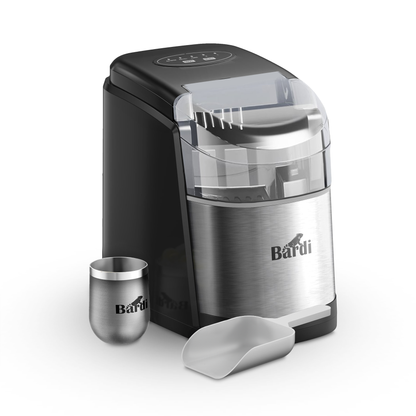 Bardi Deluxe Ice Cube Machine 1.6L black stainless steel - Self-cleaning function - ice cube maker with ice scoop - Incl. luxury thermos cup and ice scoop