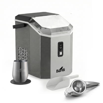 Bardi 1.1L - Nugget IJsblokjesmachine Square - Crushed Ice Maker met IJsschep - 15kg/24 uur - Ijsblokjesmaker - Met Luxe Thermosbeker - RVS met citruspers RVS