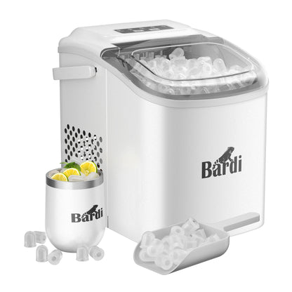 Bardi Deluxe Ice Cube Machine 1.2L white - Self-cleaning function - ice cube maker with ice scoop - Incl. luxury thermos cup and ice scoop