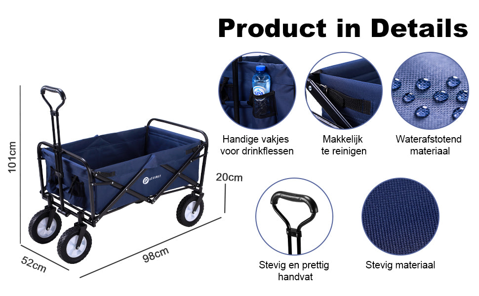 Packaway Bolderkar 70kg donkerblauw - opvouwbaar - wasbaar