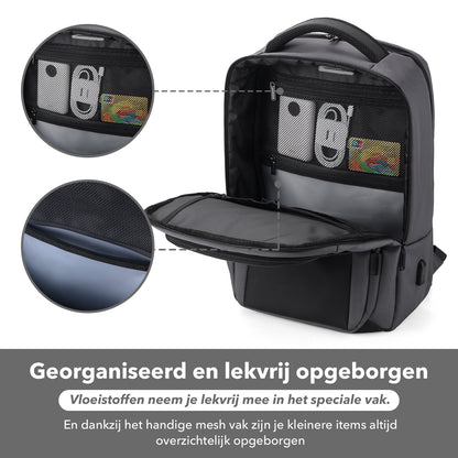 Brisby Rugzak Pro 1 – Laptoprugzak tot 15,7 inch voor Werk, School en Reizen – Waterafstotend – Met Tabletvak, Antidiefstalvak en Trolleysleeve - Grijs