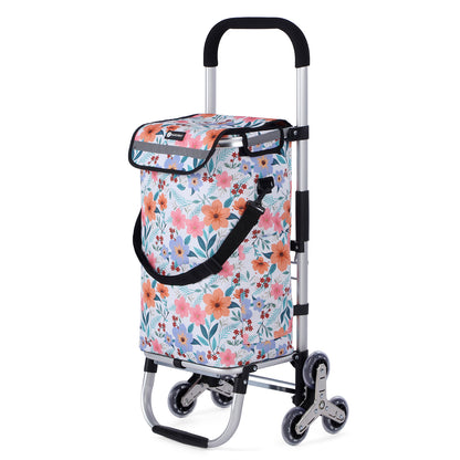Packaway Boodschappentrolley met Trapwielen 40 Liter - Opvouwbare Boodschappenwagen met ruim Koelvak - Pastel Blossom
