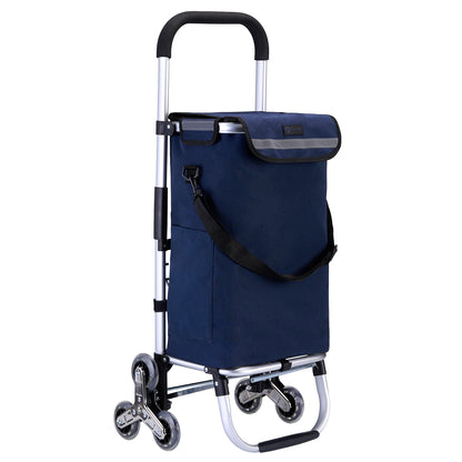 Boodschappentrolley met trapwielen 40L blauw - winkelwagen ophanging - opvouwbaar - telescopisch handvat