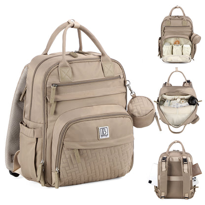 Brisby Premium Luiertas – Uitgebreide en Functionele Verzorgingstas – met buggymontage – Anti Diefstal Vakken - Reistrolley Sleeve - Inclusief verschoonmatje t.w.v.15,99 euro en speenhouder - Levenslange Garantie - Natural Greige