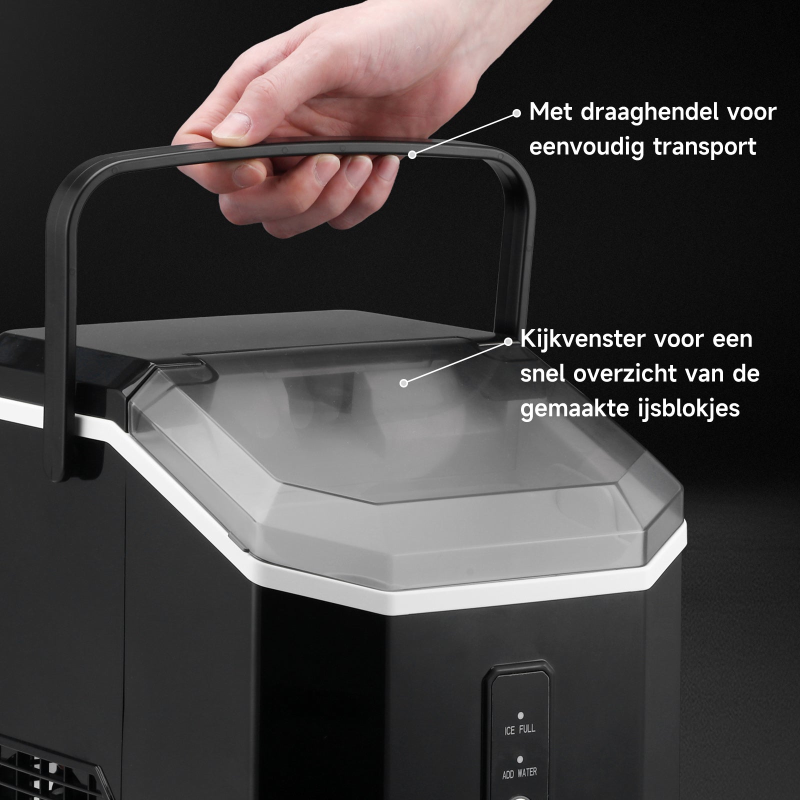 Bardi Nugget IJsblokjesmachine Square 1,1L zwart - 15 kg/24 uur - incl. thermosbeker