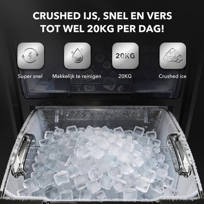 Bardi 1,8L Deluxe IJsblokjesmachine - Crushed ICE machine - Nugget IJsblokjesmachine - LED Verlichting - 20Kg/24 uur. inclusief Thermosbeker - RVS/ZWART met citruspers RVS