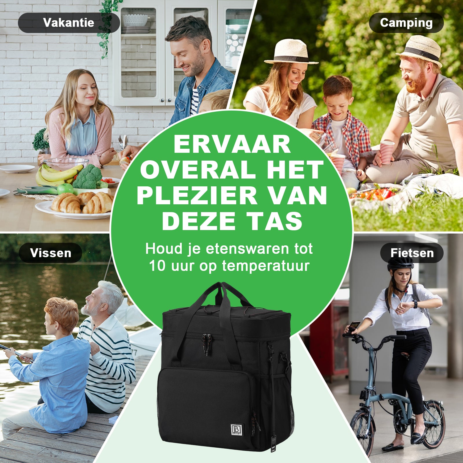 Koeltas 40L zwart met oranje binnenzijde - Lunchtas - 4-laags geïsoleerd - 6 gratis koelelementen - incl. schouderband