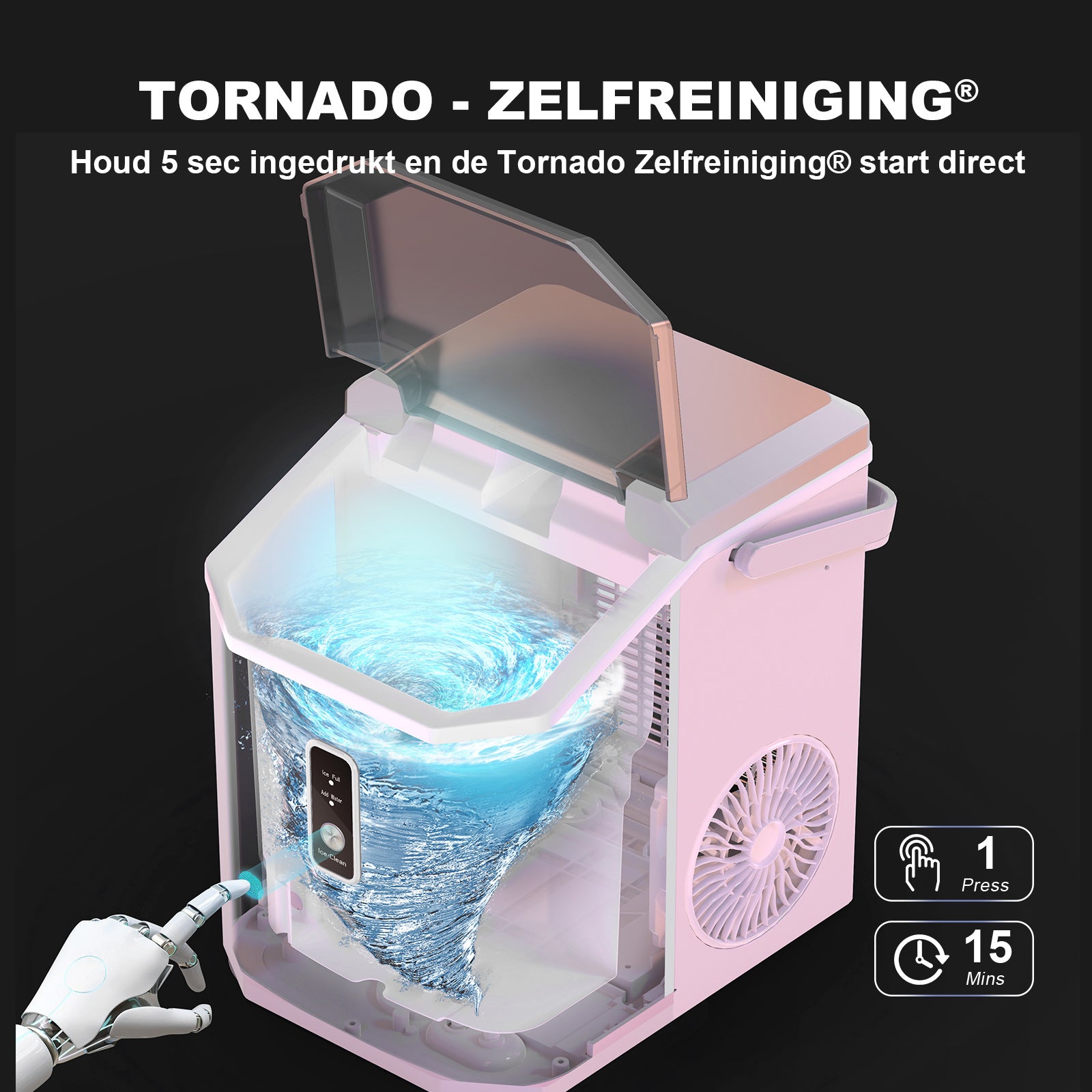 Bardi 1.1L - Nugget IJsblokjesmachine Square - Crushed Ice Maker met IJsschep - 15kg/24 uur - Ijsblokjesmaker - Met Luxe Thermosbeker - WIT met citruspers rvs