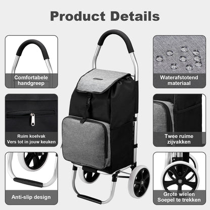 Shopping trolley 45L black and grey - shopping trolley suspension - foldable - telescopic handle