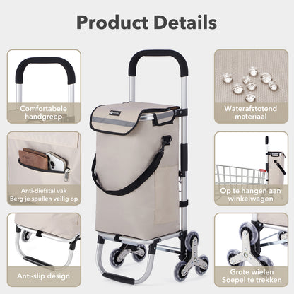 Packaway Boodschappentrolley met 6 Wielen voor Trappen - 40L - Boodschappenwagen - Steekwagen Functie - Champagne