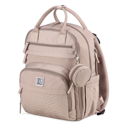 Brisby Premium Luiertas – Uitgebreide en Functionele Verzorgingstas – met buggymontage – Anti Diefstal Vakken - Reistrolley Sleeve - Inclusief verschoonmatje t.w.v.15,99 euro en speenhouder - Levenslange Garantie - Muted Rosé