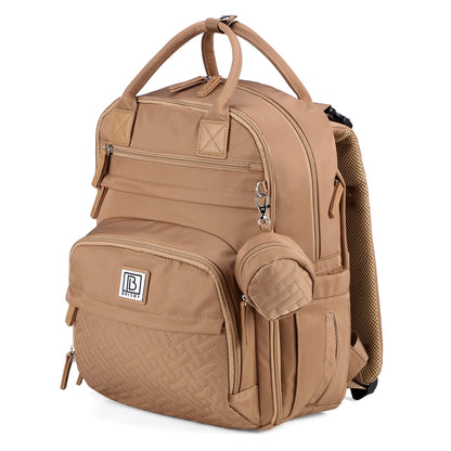 Brisby Premium Luiertas – Uitgebreide en Functionele Verzorgingstas – met buggymontage – Anti Diefstal Vakken - Reistrolley Sleeve - Inclusief verschoonmatje t.w.v.15,99 euro en speenhouder - Levenslange Garantie - True Terracotta
