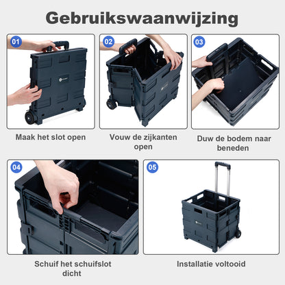 Packaway XL Opvouwbare Boodschappentrolley met wielen - Boodschappenkrat - Opbergbox - Boodschappenwagen - Vouwkrat - 50 Liter - Blauw