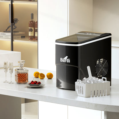 Bardi IJsblokjesmachine Set - 2 Liter - 12KG IJsblokjes in 24 uur - met IJsschep - Inclusief 1 Luxe Thermosbeker - Zwart - Citruspers RVS